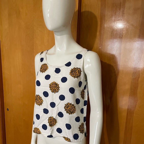Vintage 80s Sudden Impact Polka Dot Tank White Blue Gold - Picture 2 of 7